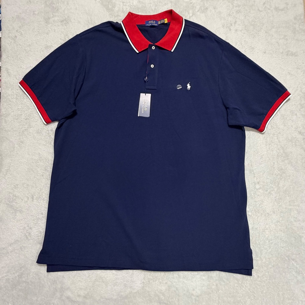 Polo Ralph Lauren Polo Shirt Mens 3XLT Navy Blue Red Trim Mesh Big & Tall Preppy - Picture 2 of 11